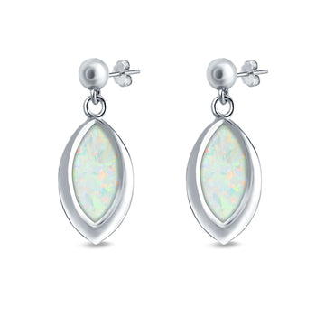 Marquise Stud Earrings Lab Created White Opal 925 Sterling Silver (20mm)